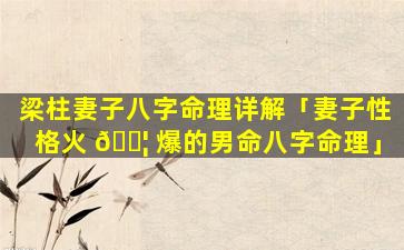 梁柱妻子八字命理详解「妻子性格火 🐦 爆的男命八字命理」